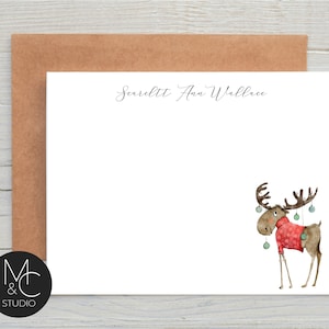 Moose Christmas Stationery Set, Note Card,  Flat Note Cards, Cute Moose, Thank You, Family Note Cards, Woods, Outdoor, Christmas Gift #209