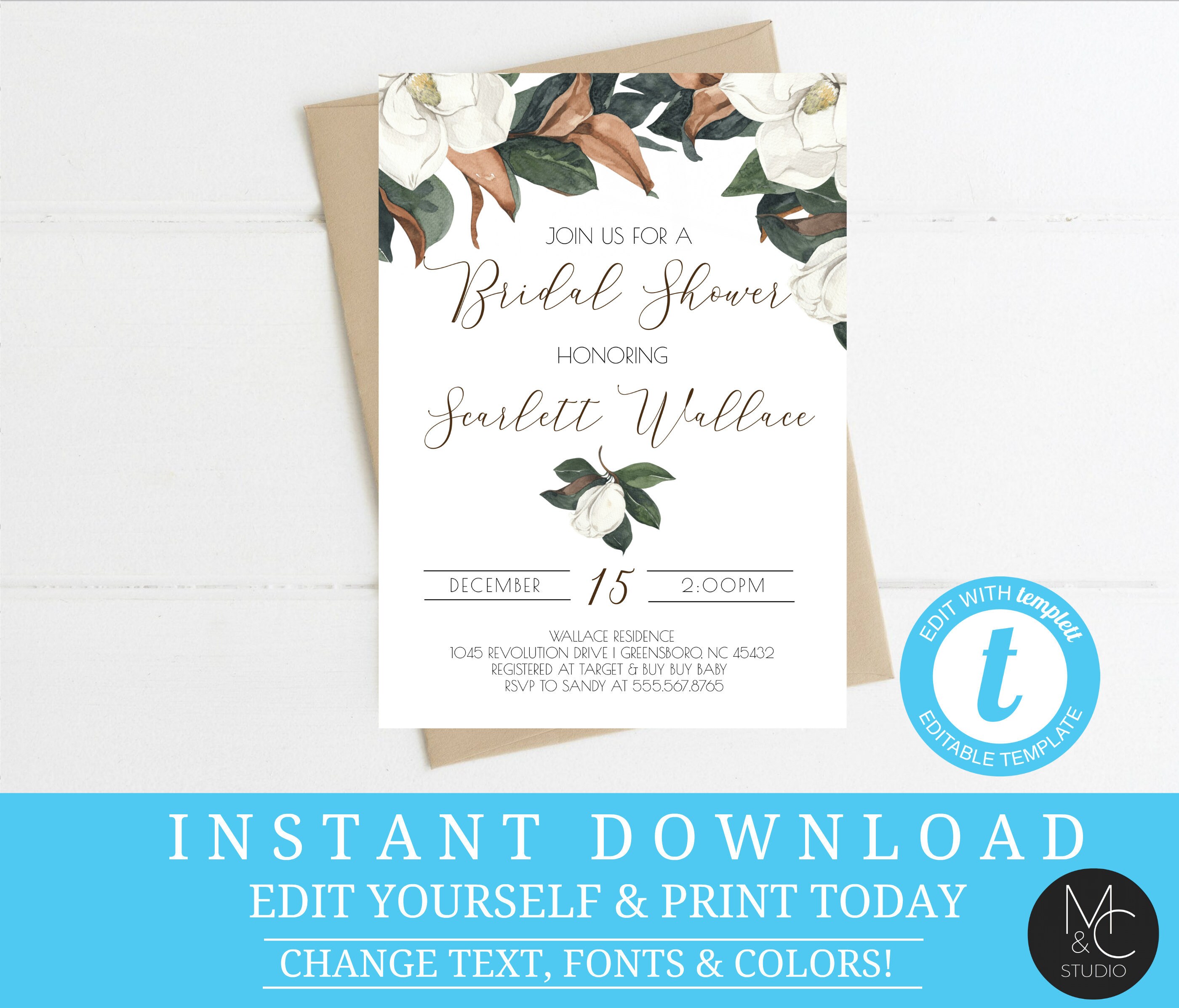 Laurel Leaf Wreath Natural DIGITAL Bridal Shower Invitation Customized Digital Download 5x7 Shower Invitation