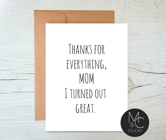 Mother S Day Cute Card With Kraft Envelope Thanks For Everything Mom Funny Card Mom Simple Card From Son Daughter Md13 By M C Studio Catch My Party
