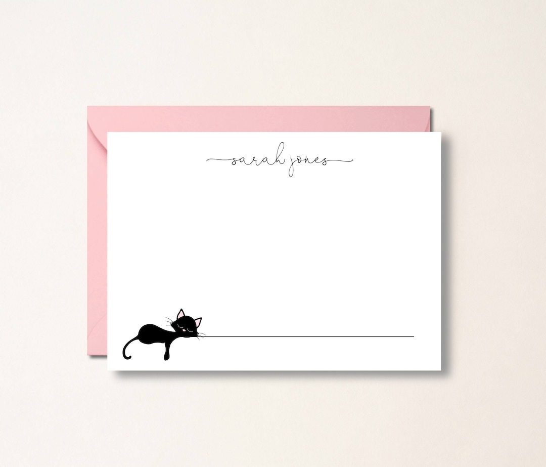 Black Cat Personalized Note Card Set Envelopes Stationary Cards ...