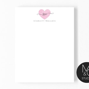 Personalized Heart Notepad Watercolor Valentines Day Gift 5x7, 8.5x11 Notepad Stationary Teacher, Mothers Day Gift, Mom, Friend, Coworker