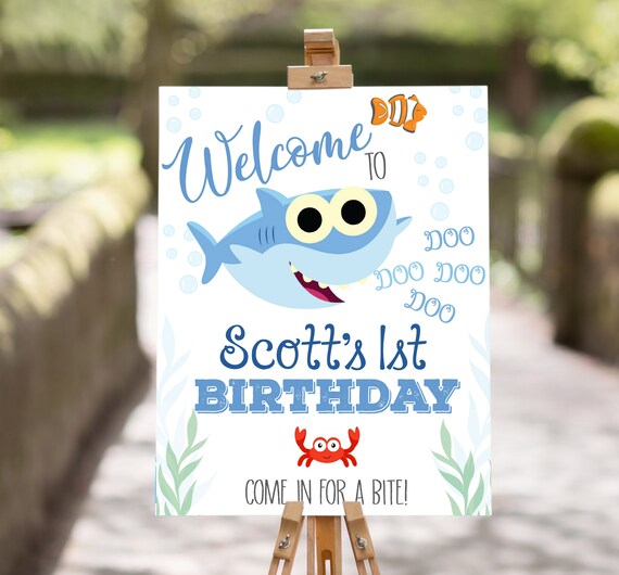 Welcome Sign Baby Shark Doo Doo Doo Birthday, Baby Shark Birthday Party, Printable Poster Baby Shark 1st #2073 Il_570xn
