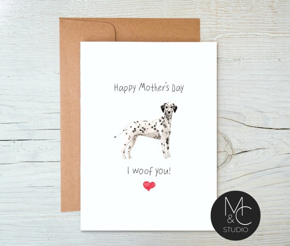 Dalmatian Puppy Dog Card with Kraft Envelope,Mothers Day, Blank Note Card, Dog Lover, Card from Dog, I woof you, Mom, Simple Card Il_570xn