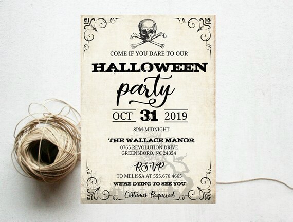 Halloween Party Invite, Halloween Invitation Printable, Spooky Halloween Invite, Vintage Style, Autumn Party Digital File or Printed Il_570xn