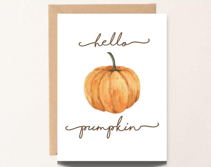 PRINTABLE Hello Pumpkin, Watercolor Card, Thankful for you Card, Thanksgiving Card, Friend Card Autumn D#3