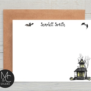 Halloween Haunted House Note Cards, Fall Stationery, Haunted house stationery, Halloween card, Envelopes, Pumpkin, Spooky Note Cards, Ghost