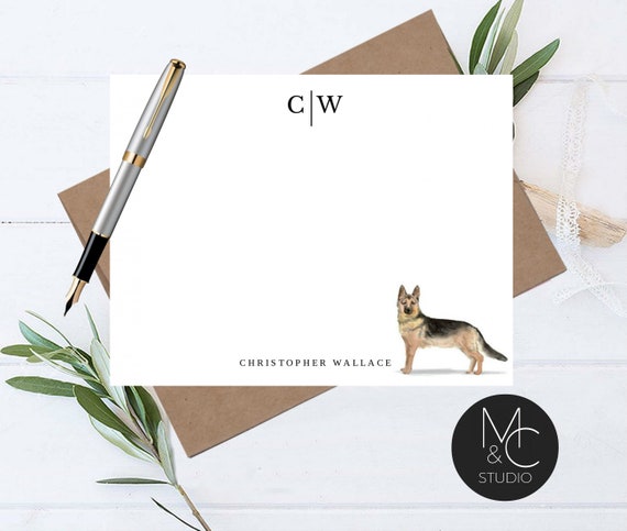 German Shepard Dog Personalized Note Cards, Stationery, Gift, Flat Note Cards, Christmas Gift, Boss, Friend, Coworker Il_570xn