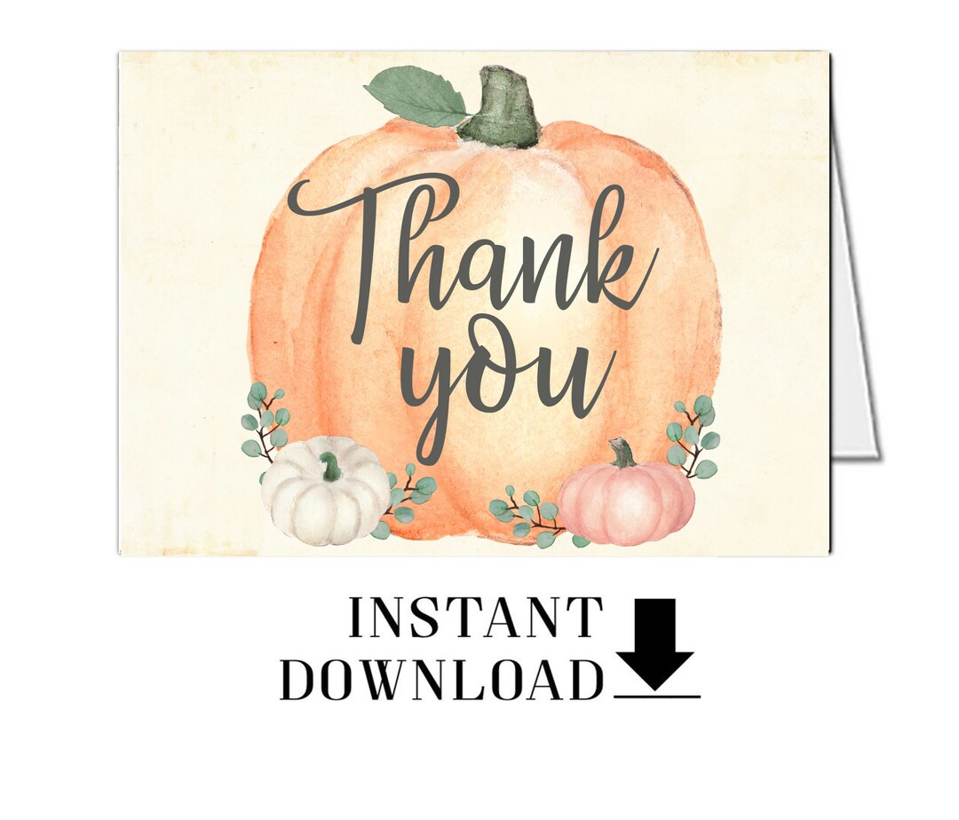 Pumpkin Thank You Card Instant Download Printable Card, Folded 4x6 ...