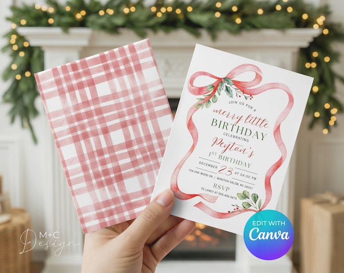 Editable Canva Christmas Birthday Invitation – Holiday Party Invite Template – Instant Download Printable