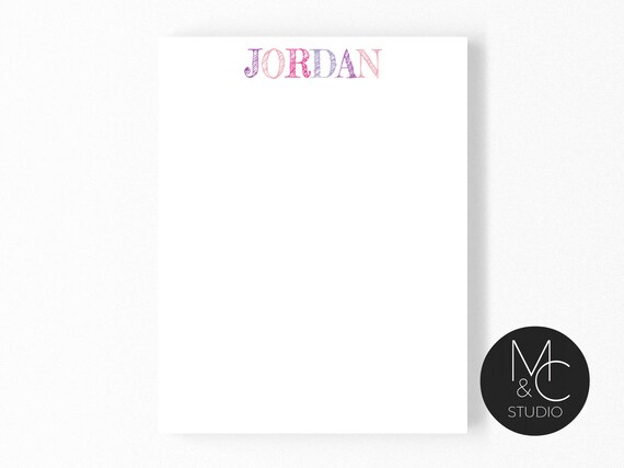 Girls Printed Personalized Notepad - Inital Monogram Stationary- 5x7 Notepad- Girls Unicorn Stationery, Girls Notepad, Gift for Girl Il_570xn