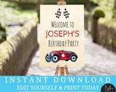Welcome Sign Race Car Red Flag vintage Boys Party any wording party decor Printable Editable Birthday Templett, #T2086 Il_170x135
