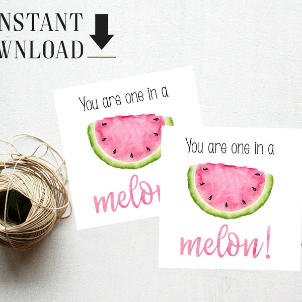 Watermelon Favor Tags Gift Tags One in a melon Instant Download Printable Party favor Square favor tags Girls First Birthday Summer