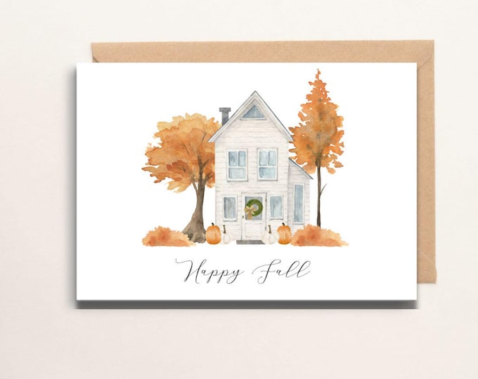 PRINTABLE Fall House Watercolor Card, Thankful for you Card, Thanksgiving Card, Friend Card Autumn D#2