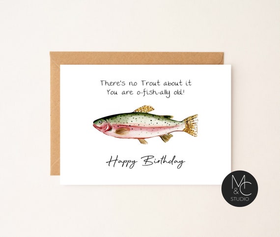 Happy Birthday Fly Fishing Trout Card, Husband Card, Simple Birthday Card,  Boyfriend Birthday Card, Birthday Card for Him, Fisherman Card 