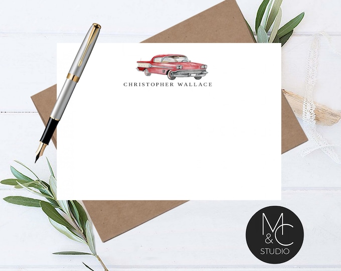 Classic Car, Men's Stationery Set, Note Card, Flat Note Cards Corporate Gift, Retirement, Fathers Day, Christmas, Graduation, Car Enthusiast