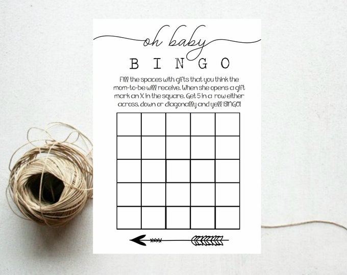 Baby Shower Bingo Card( Instant Download) Printable Shower Games 5x7 Black and White Gender nuetral, Arrow #T21