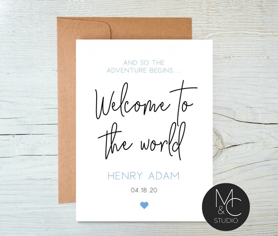 Personalized New Baby Card, Congratulations Card, The adventure begins, Baby boy Name, New Baby Gift, Welcome to the World Card #NB5 Il_570xn