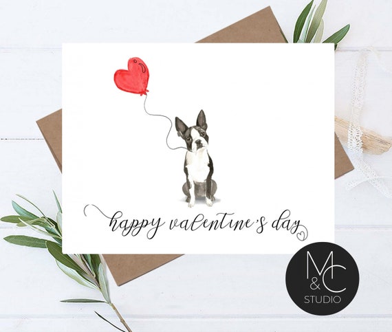 Boston Terrier Valentine, Dog Card, personalized Pet Greeting Card, Folded Note Card, Dog Lover, Valentine's Day Greeting Card, Il_570xn