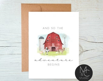 Farm Barn New Baby Card, Congratulations Card, The adventure begins, Baby girl boy, Name, New Baby Gift, Card #NB8