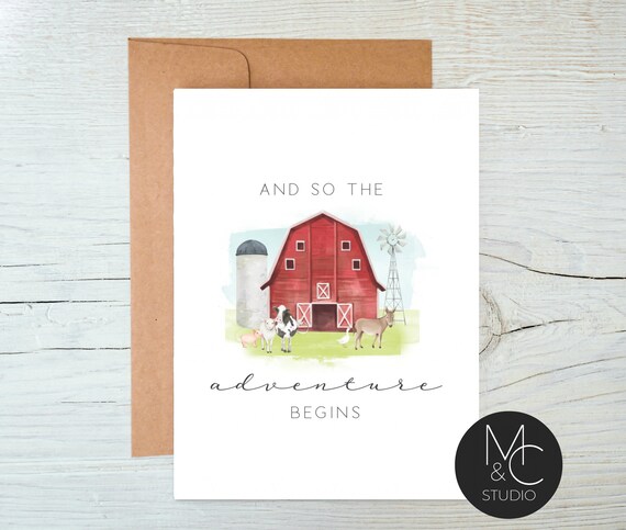 Farm Barn New Baby Card, Congratulations Card, The adventure begins, Baby girl boy, Name, New Baby Gift, Card #NB8 Il_570xn