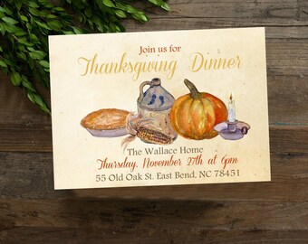 Watercolor Thanksgiving Party Invite, Thanksgiving Chalkboard Invitation Printable, Farmhouse Rustic Invite, Digital File