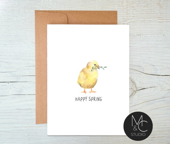 Happy Spring, Easter Chick Baby Pack, Blank Note Card, Chicken Card, Greeting Card, Thinking of you, Simple, Minimal Card #13 Il_570xn