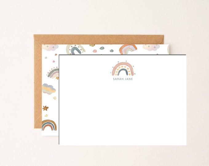 Personalized Rainbow Note Card Set: Nursery Stationery