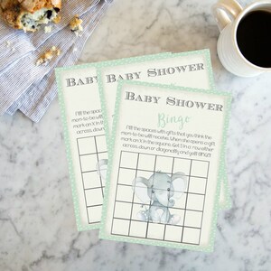 Elephant Baby Shower Bingo Card Instant Download Printable - Etsy