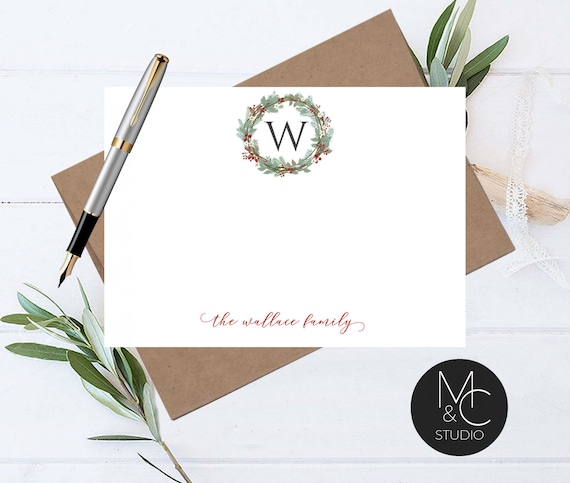 Christmas Personalized Note Card Set Envelopes- Stationary Cards Monogram Stationary Script Font, Holiday Winter, Mom, Friend Coworker, Il_570xn