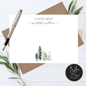 Winter Tree Stationery Set, Note Card,  Flat Note Cards, Evergreen, Masculine Professional, Thank You, Tree, Woods, Outdoor, Christmas Gift