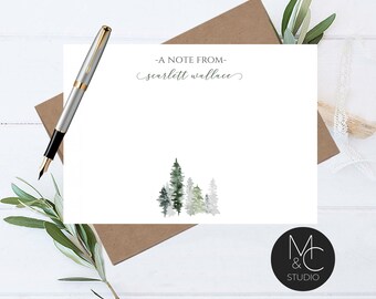 Winter Tree Stationery Set, Note Card,  Flat Note Cards, Evergreen, Masculine Professional, Thank You, Tree, Woods, Outdoor, Christmas Gift