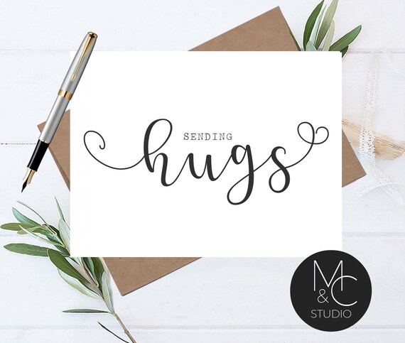 Sending Hugs, Note Card with Kraft Envelope, thinking of you card, Stationary Cards, Social Distancing Card, Quarantine Card Il_570xn
