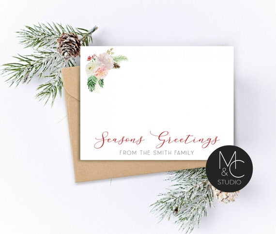 Winter Floral Greenery Stationery Set, Note Card, Flat Note Cards, Feminine Floral Holiday,Note Card, Personalized Christmas Gift Il_570xn