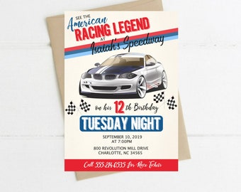 Car Birthday Invitation, Race Car Birthday Printable Vintage Invitation, Mens Boys  Auto Any Age Racing Birthday Party