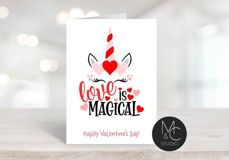 Unicorn Valentine, Magical Valentine's Day, personalized Valentine Greeting Card, Folded Card, Cute, Class Valentine, Girls Valentine image 2