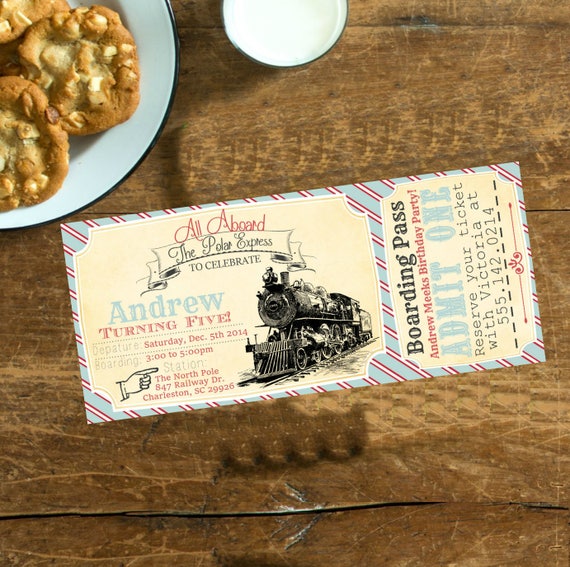 Polar Convey Classic Birthday Invitation Educate Ticket photo relating to Printable Polar Express Tickets Boarding Passes referred to as Polar Categorical Basic Birthday Invitation Teach Ticket