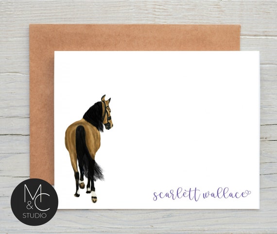 Equestrian Gifts Personalized Stationery Set of 12 Horse Stationary Set Horse Art Flat Note Card I/'d Rather Be Horse Back Riding