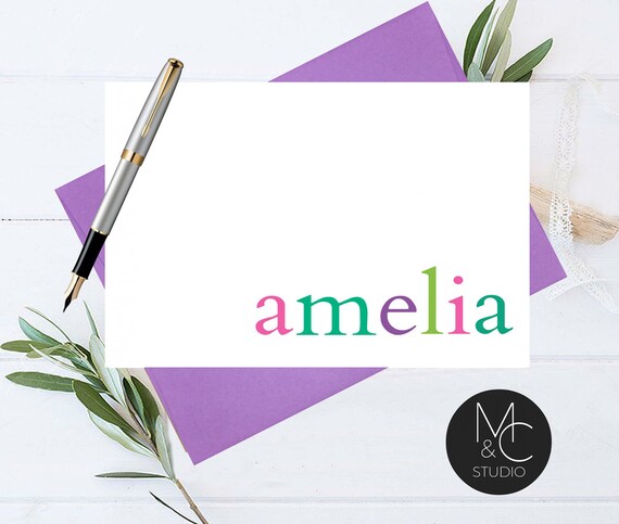Personalized Kids Stationary, Set of Folded Notecards, Girls Note Cards, Childrens Thank you Note, Folded Note Card, Baby Shower Kids Gift Il_570xn