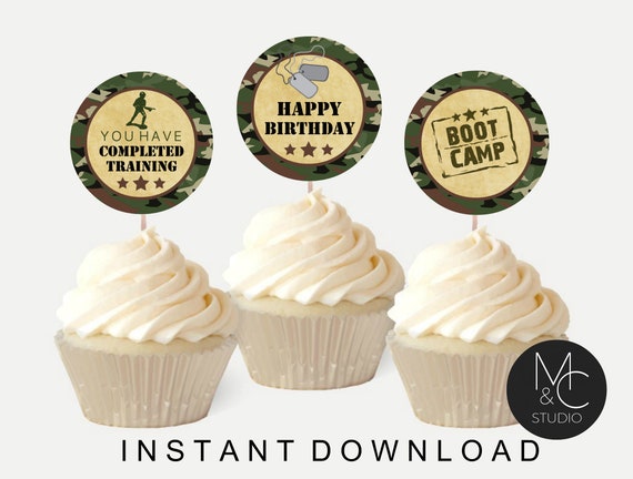 Camo Army Party Cupcake Topper Instant Download Cupcake Toppers