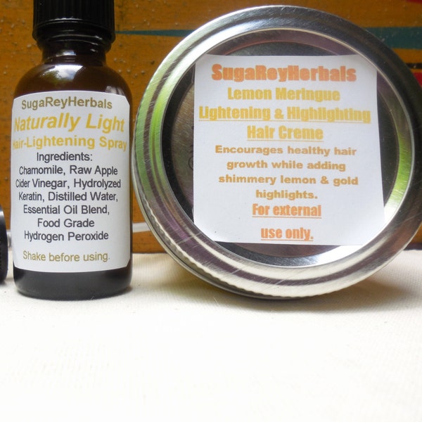 Beach Blonde * 2 piece sun-lightening hair set * Lightens & adds gold, lemon, blonde highlights * Set includes spray and balm