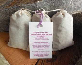 Lavender Dryer Bags/Sachets - Set of 3