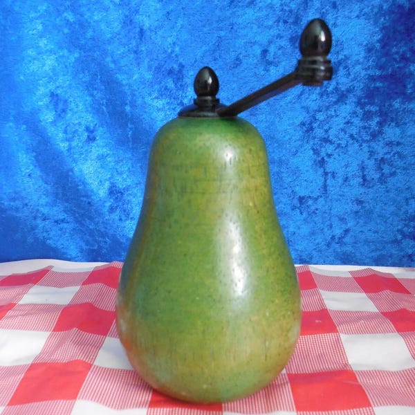 Molinillo de pimienta vintage de los años 70 con forma de pera * Molinillo de pimienta de madera único con mango negro