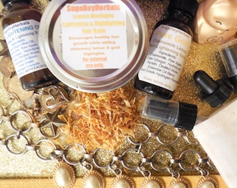 Goldie Locks Herbal Highlighting Set * Lightens & Adds Golden Highlights * Set Includes Spray, Balm, and Root Oil