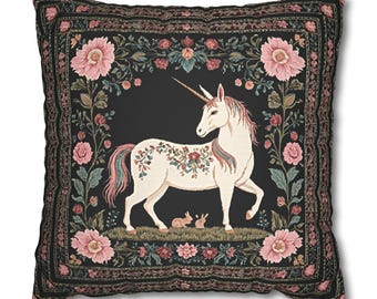 Unicorn Faux Suede Pillow Case Medieval Faux Embroidered Pattern Throw Decorative  Pillow Case Cushion Cover