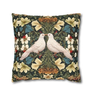Love Birds Faux Suede Pillow Case Art Nouveau Flower Cottagecore  William Morris Inspired Throw Pillow Case Cushion Cover