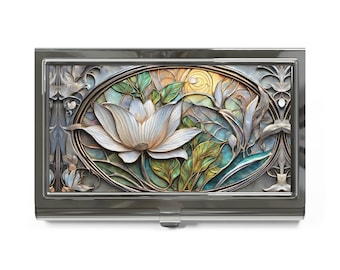 Business Card Holder Case Lotus Flower Floral Art Nouveau Credit Card Wallet Business Card Case