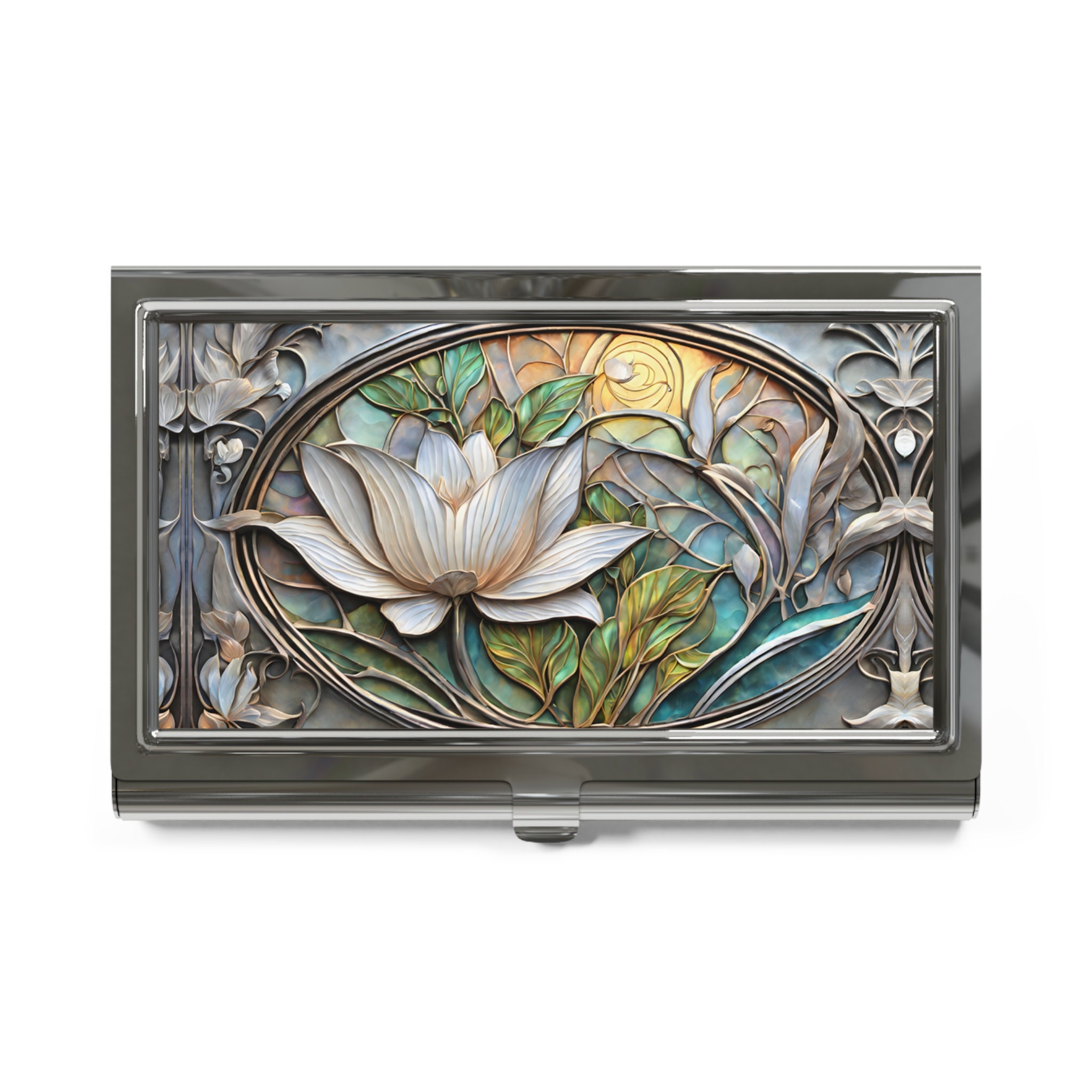Business Card Holder Case Lotus Flower Floral Art Nouveau Credit Card Wallet Business Card Case