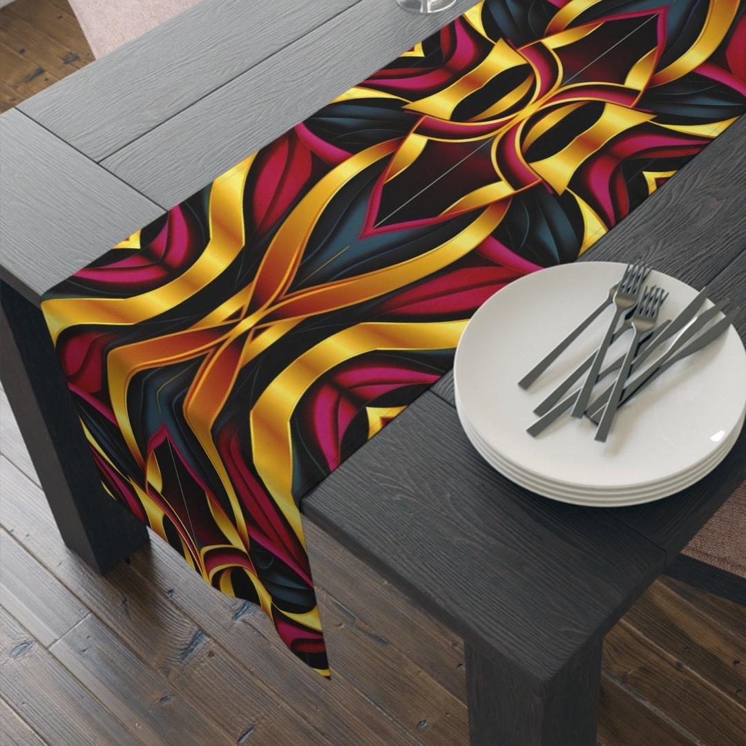Burgundy Gold Table Runner Black Gatsby Table Cloth Art Deco 1920s ...