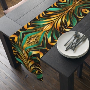 Teal Gold Art Deco Table Runner Gold Gatsby Table Cloth Art Deco 1920s Style Inspired Cloth Table Runner