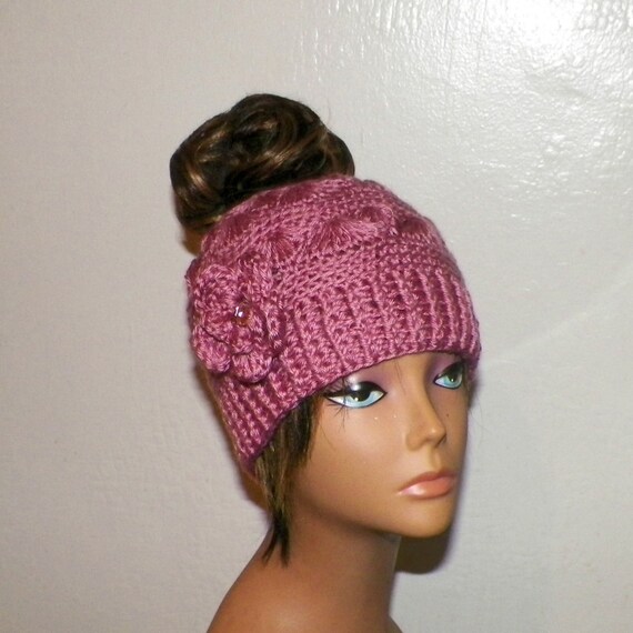 Rose Bun Hat Messy Beanie Pony Tail Gold Mom Life Pink Purple Etsy